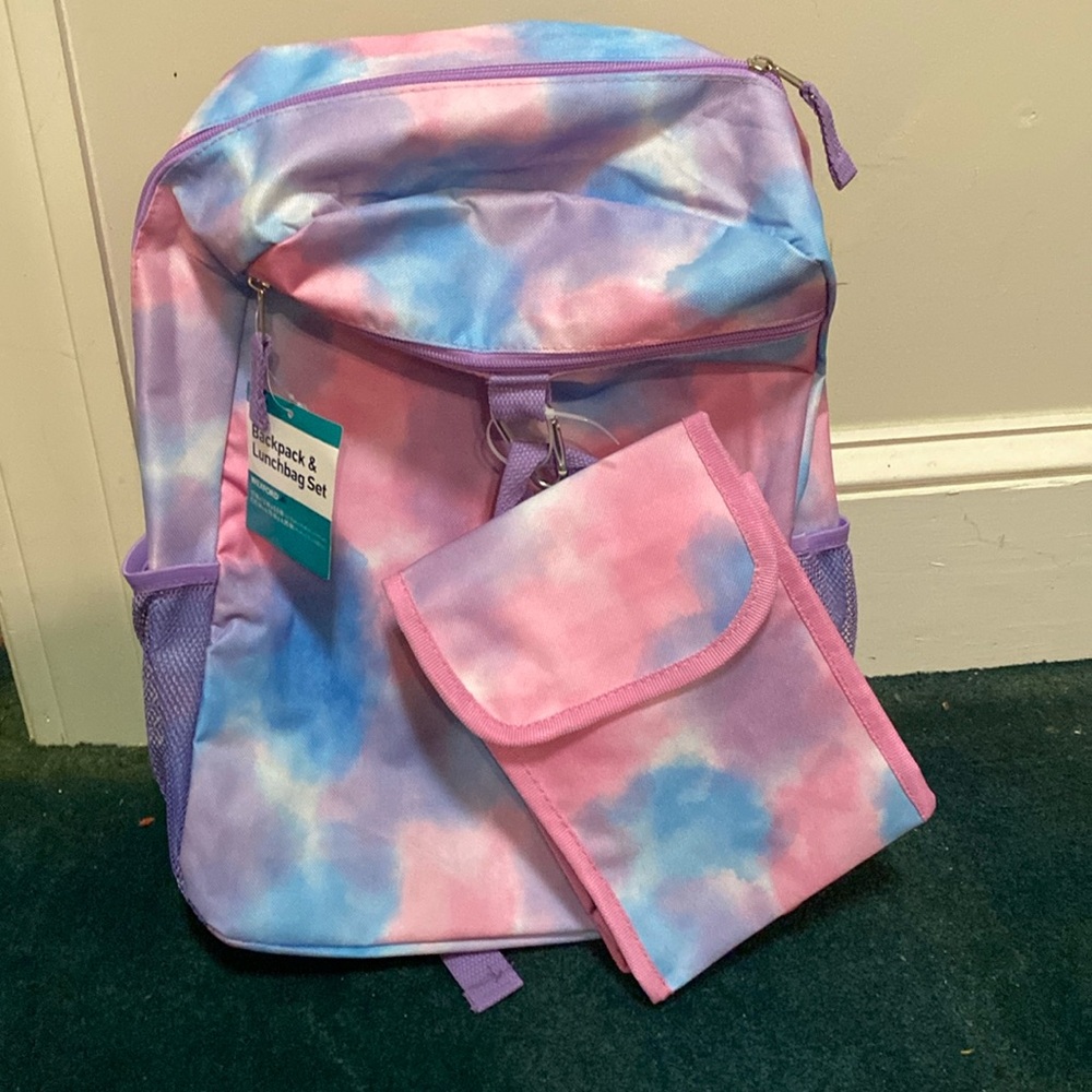 WEXFORD PINK AND BLUE TIE DYED BACKPACK AND LUNCH BAG SET